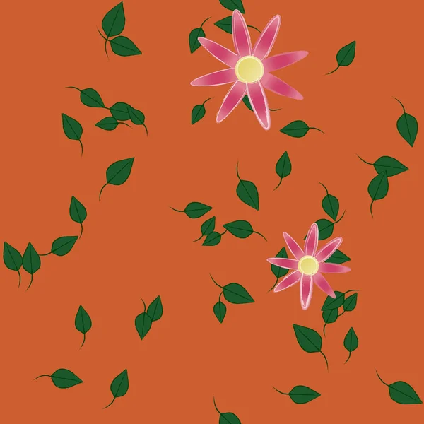 Blommor Med Blad Sömlös Bakgrund Vektor Illustration — Stock vektor