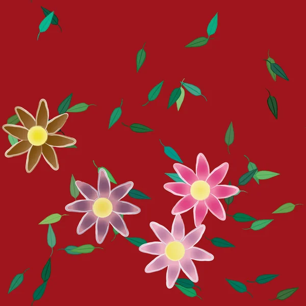 Fleurs Avec Feuilles Fond Sans Couture Illustration Vectorielle — Image vectorielle