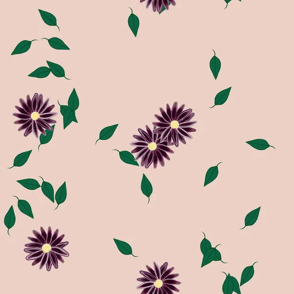 Fleurs Avec Feuilles Fond Sans Couture Illustration Vectorielle — Image vectorielle