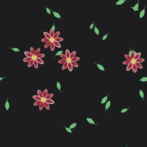 Flores Com Folhas Sem Costura Fundo Ilustração Vetorial — Vetor de Stock