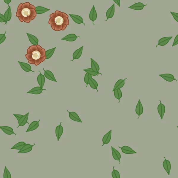 Blommor Med Blad Sömlös Bakgrund Vektor Illustration — Stock vektor