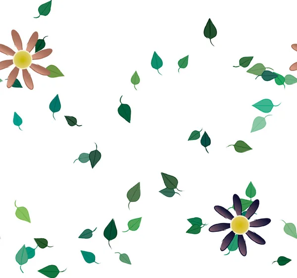 Flores Com Folhas Sem Costura Fundo Ilustração Vetorial — Vetor de Stock