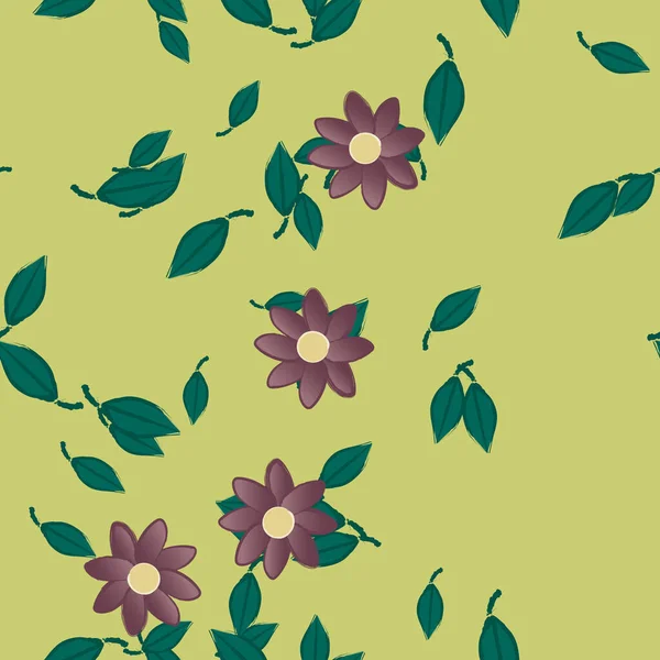 Flores Con Hojas Fondo Sin Costuras Ilustración Vectorial — Vector de stock