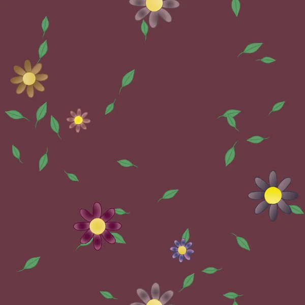 Sommerblumen Blütenblätter Mit Blättern Nahtlosen Hintergrund Vektorillustration — Stockvektor