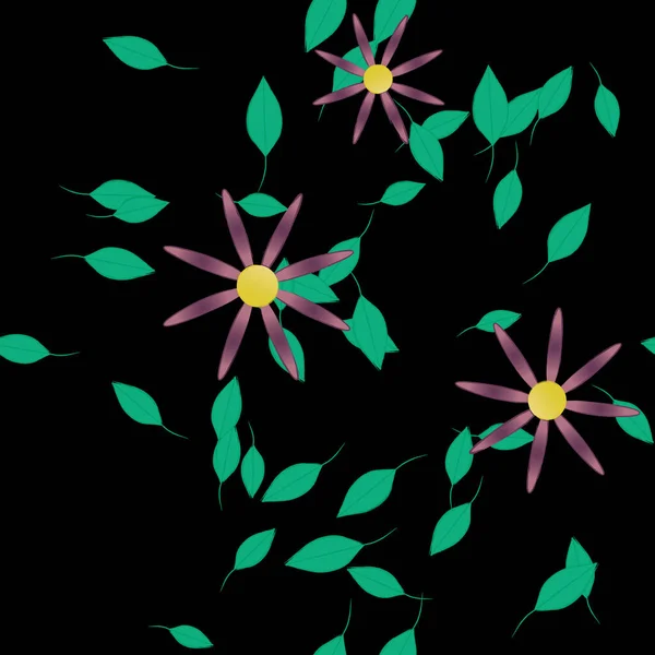 Fleurs Avec Feuilles Fond Sans Couture Illustration Vectorielle — Image vectorielle