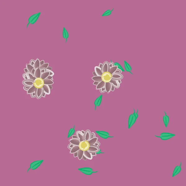 Blommor Med Blad Sömlös Bakgrund Vektor Illustration — Stock vektor