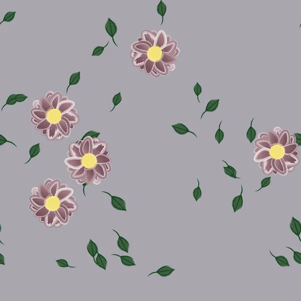 Blommor Med Blad Sömlös Bakgrund Vektor Illustration — Stock vektor