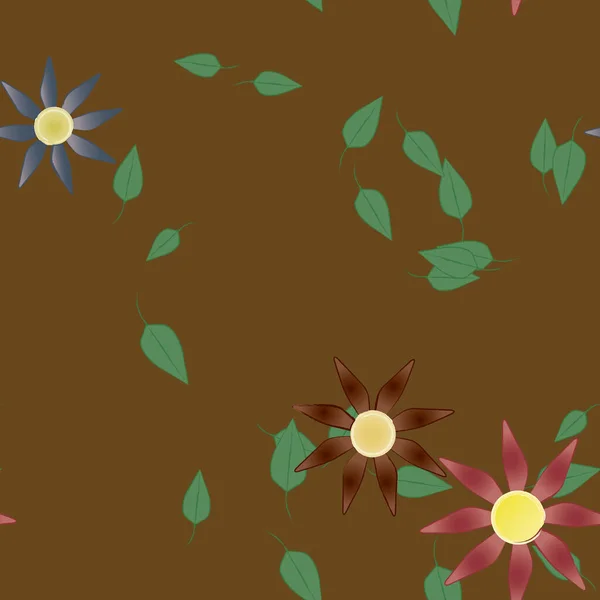 Flores Con Hojas Fondo Sin Costuras Ilustración Vectorial — Archivo Imágenes Vectoriales