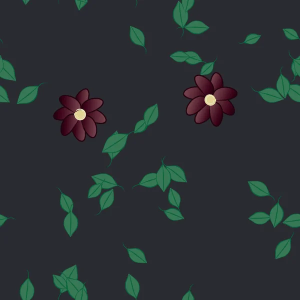 Flores Con Hojas Fondo Sin Costuras Ilustración Vectorial — Vector de stock