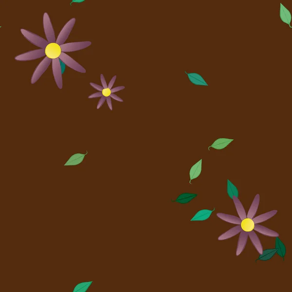 Fleurs Avec Feuilles Fond Sans Couture Illustration Vectorielle — Image vectorielle