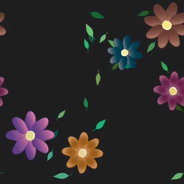 Flores Pétalos Con Hojas Fondo Sin Costuras Vector Ilustración — Vector de stock