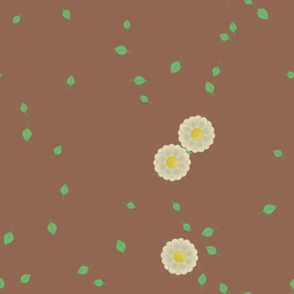 Sommerblumen Blütenblätter Mit Blättern Nahtlosen Hintergrund Vektorillustration — Stockvektor