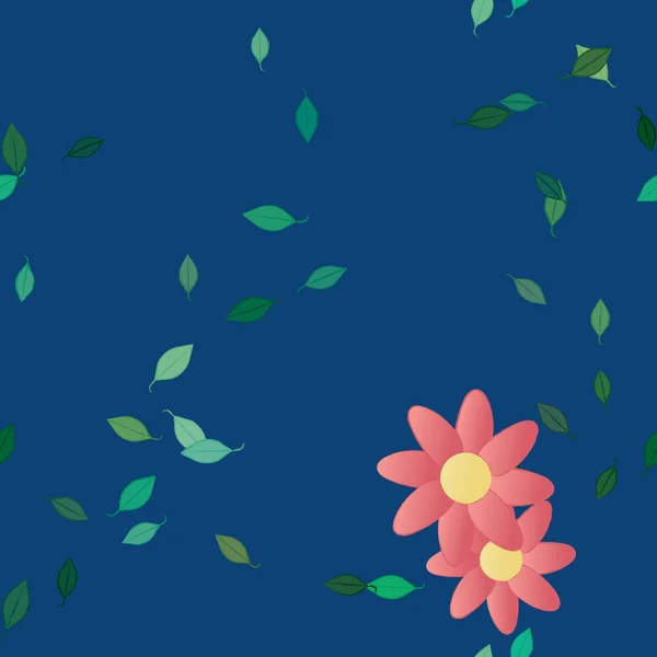 Fleurs Avec Feuilles Fond Sans Couture Illustration Vectorielle — Image vectorielle