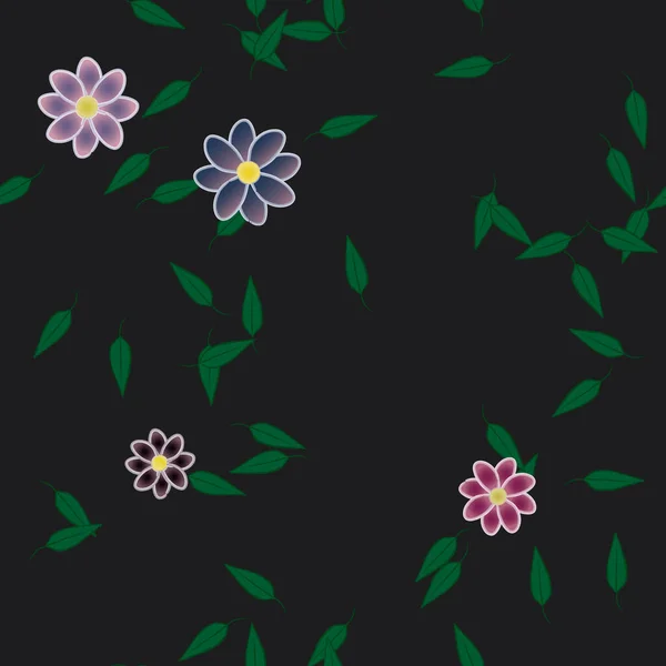 Flores Con Hojas Fondo Sin Costuras Ilustración Vectorial — Archivo Imágenes Vectoriales