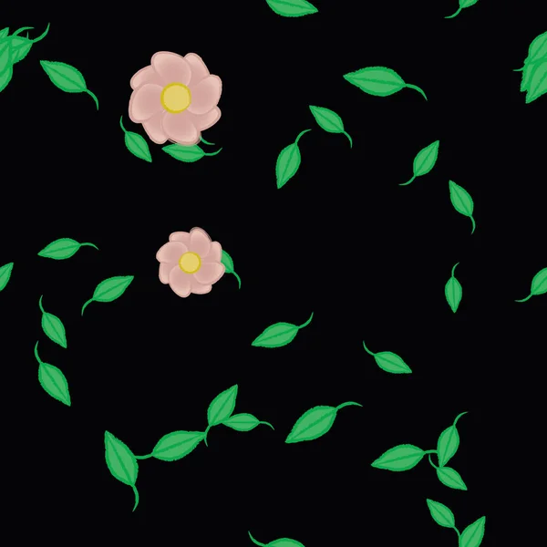 Fleurs Avec Feuilles Fond Sans Couture Illustration Vectorielle — Image vectorielle