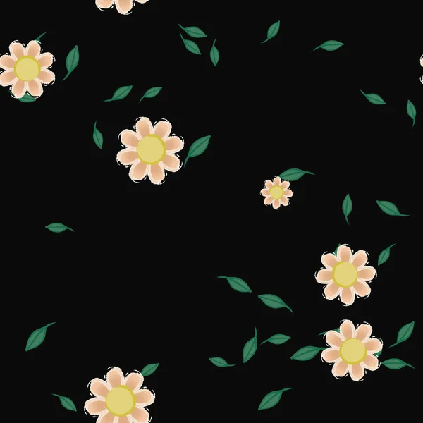 Flores Con Hojas Fondo Sin Costuras Ilustración Vectorial — Archivo Imágenes Vectoriales