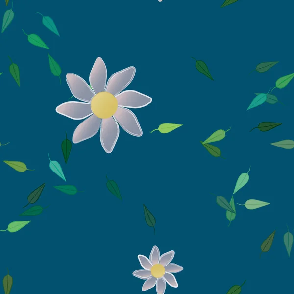 Fleurs Avec Feuilles Fond Sans Couture Illustration Vectorielle — Image vectorielle