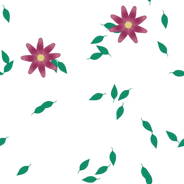 Flores Com Folhas Sem Costura Fundo Ilustração Vetorial — Vetor de Stock