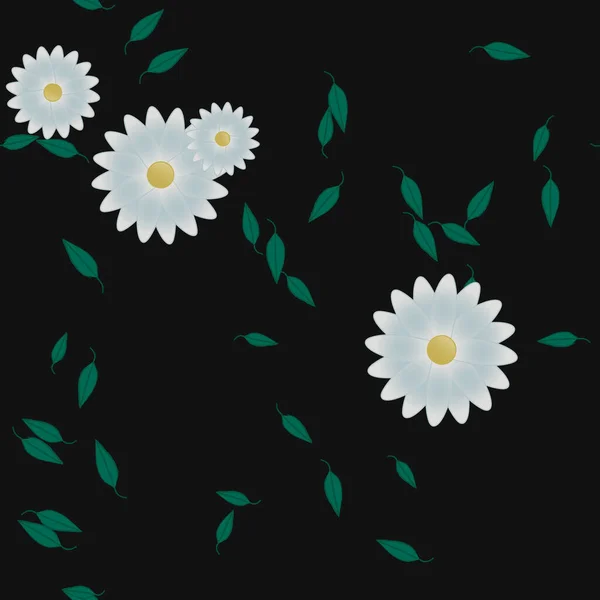 Vector Ilustración Flores Verano Pétalos Con Hojas Fondo Botánico — Vector de stock