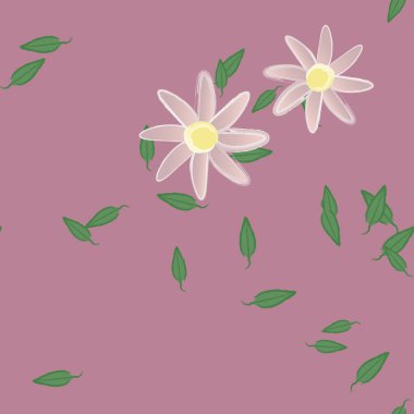 Yapraklı ve pürüzsüz arkaplanı olan yaz çiçeklerinin vektör çizimi