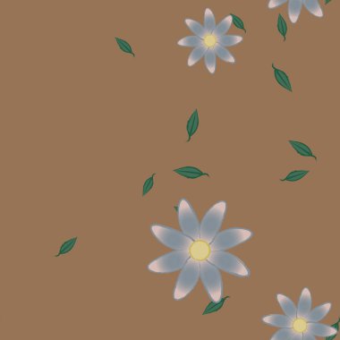 Yapraklı ve pürüzsüz arkaplanı olan yaz çiçeklerinin vektör çizimi