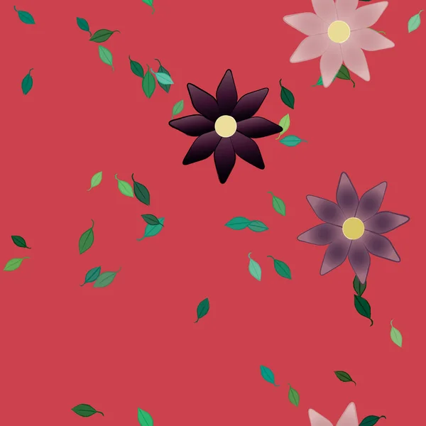 Blommor Med Blad Sömlös Bakgrund Vektor Illustration — Stock vektor