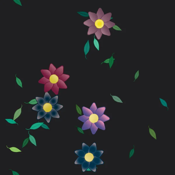 Flores Con Hojas Fondo Sin Costuras Ilustración Vectorial — Vector de stock