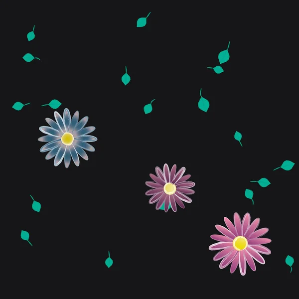 Flores Con Hojas Fondo Sin Costuras Ilustración Vectorial — Vector de stock