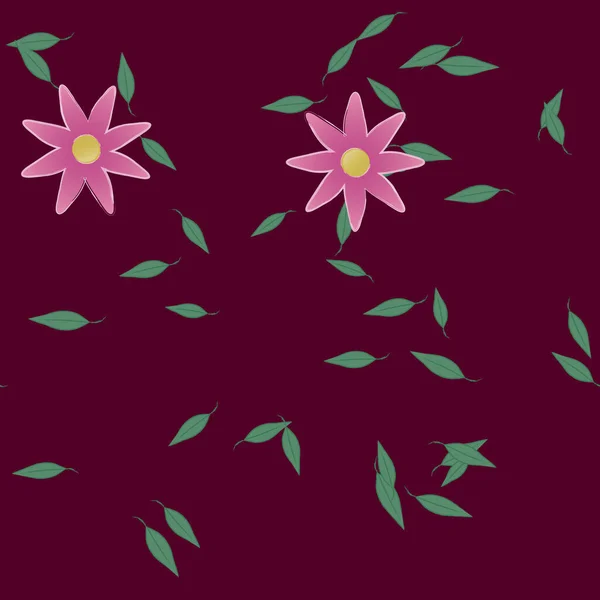 Flores Con Hojas Fondo Sin Costuras Ilustración Vectorial — Archivo Imágenes Vectoriales