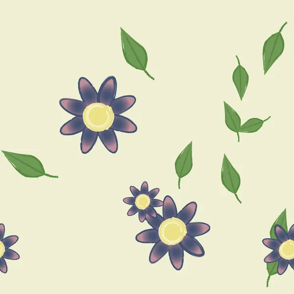 Flores Con Hojas Fondo Sin Costuras Ilustración Vectorial — Archivo Imágenes Vectoriales