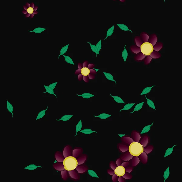 Flores Con Hojas Fondo Sin Costuras Ilustración Vectorial — Vector de stock