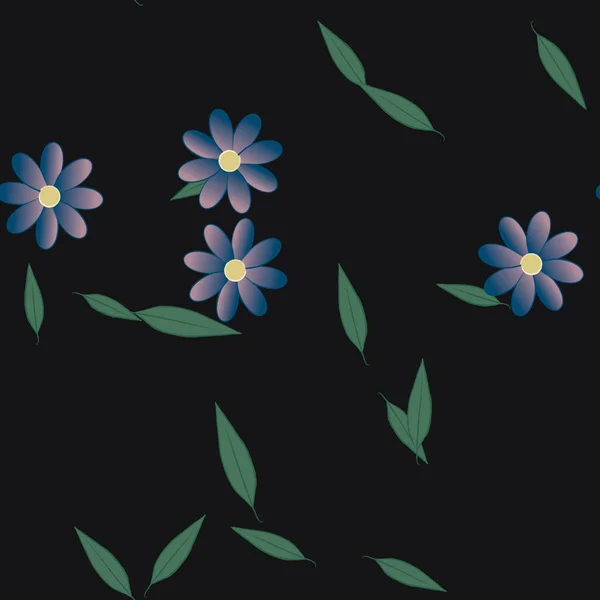 Fleurs Avec Feuilles Fond Sans Couture Illustration Vectorielle — Image vectorielle