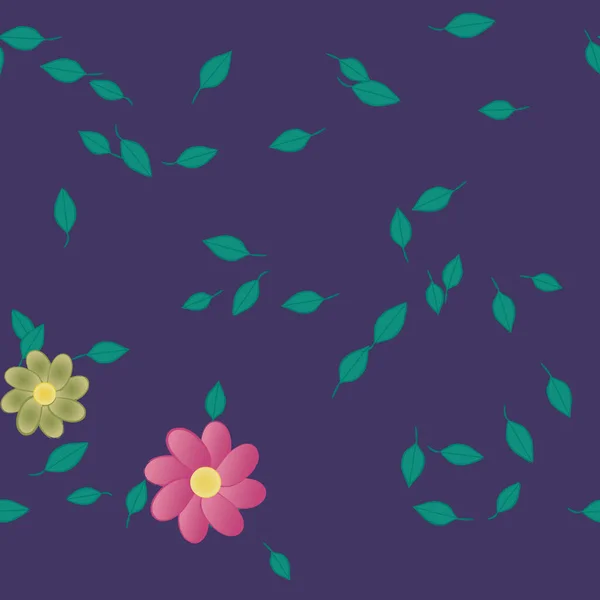 Flores Con Hojas Fondo Sin Costuras Ilustración Vectorial — Archivo Imágenes Vectoriales