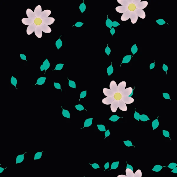 Flores Con Hojas Fondo Sin Costuras Ilustración Vectorial — Archivo Imágenes Vectoriales