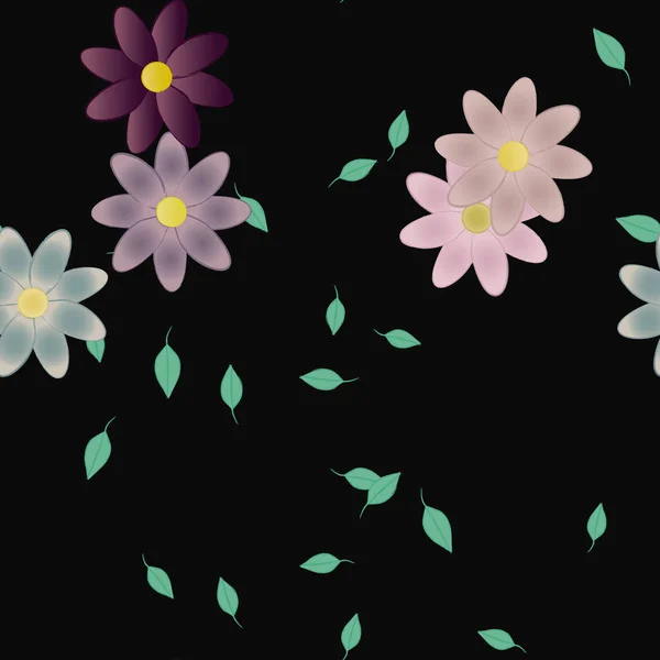 Flores Con Hojas Fondo Sin Costuras Ilustración Vectorial — Vector de stock