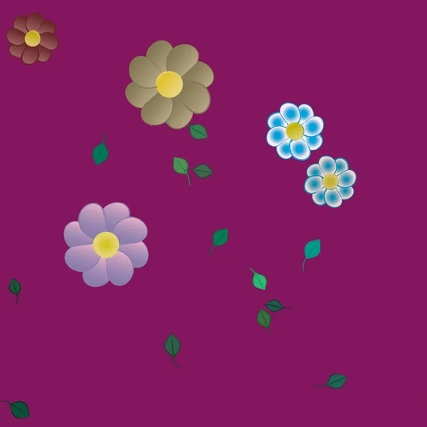 Flores Con Hojas Fondo Sin Costuras Ilustración Vectorial — Archivo Imágenes Vectoriales