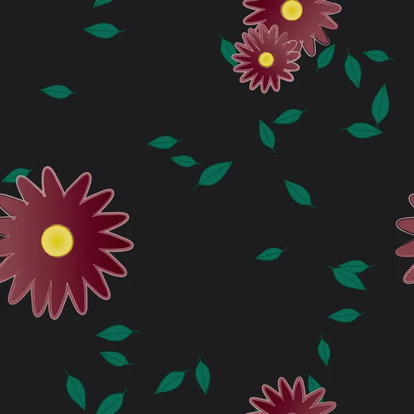 Flores Con Hojas Fondo Sin Costuras Ilustración Vectorial — Vector de stock