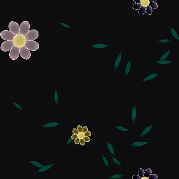 Flores Con Hojas Fondo Sin Costuras Ilustración Vectorial — Vector de stock