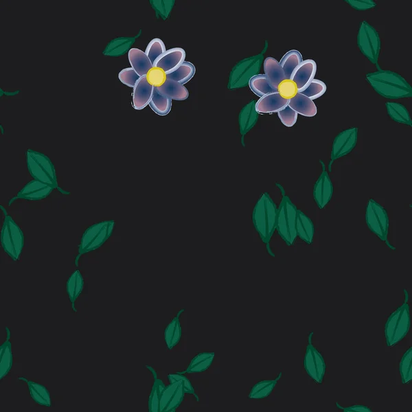 Blommor Med Blad Sömlös Bakgrund Vektor Illustration — Stock vektor