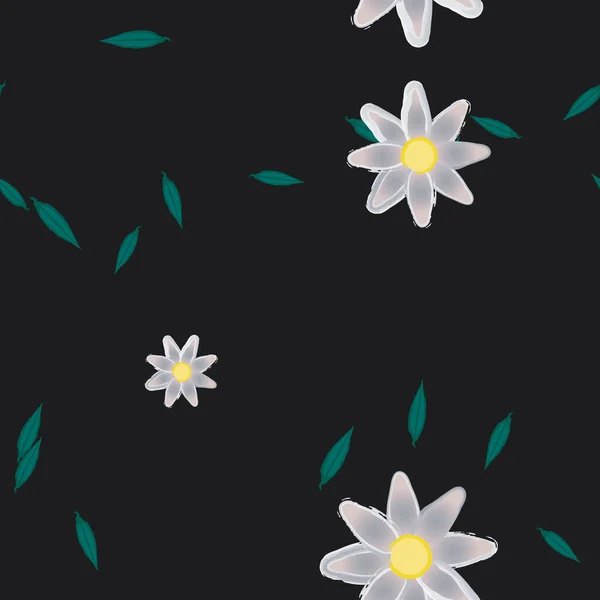 Flores Con Hojas Fondo Sin Costuras Ilustración Vectorial — Vector de stock