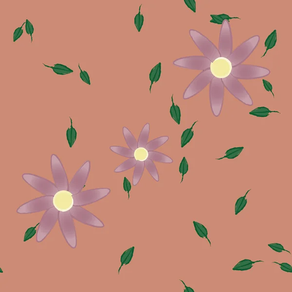 Flores Com Folhas Sem Costura Fundo Ilustração Vetorial — Vetor de Stock