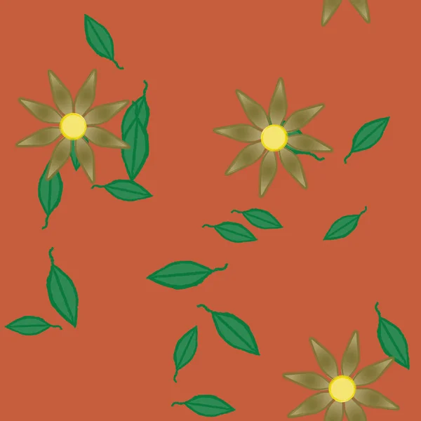 Flores Con Hojas Fondo Sin Costuras Ilustración Vectorial — Archivo Imágenes Vectoriales