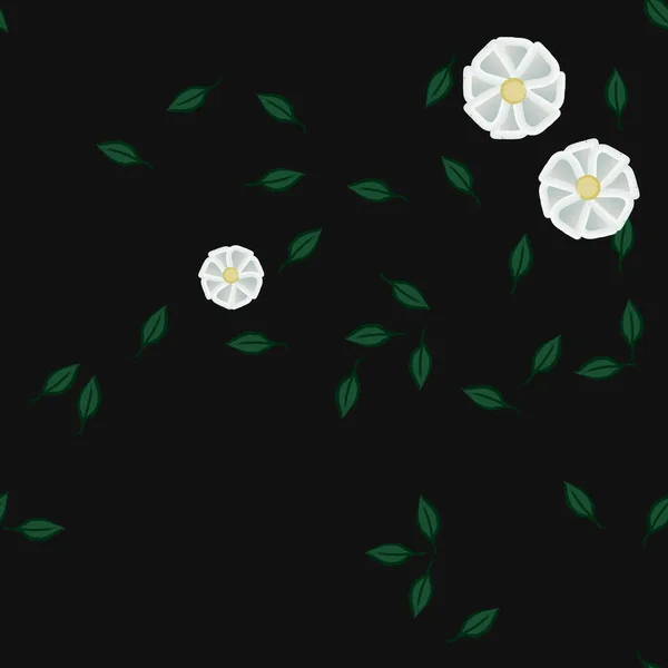 Flores Con Hojas Fondo Sin Costuras Ilustración Vectorial — Vector de stock