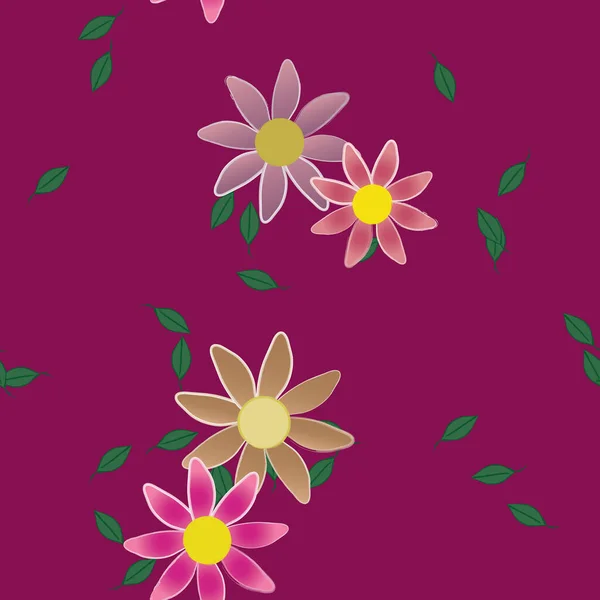 Fleurs Avec Feuilles Fond Sans Couture Illustration Vectorielle — Image vectorielle