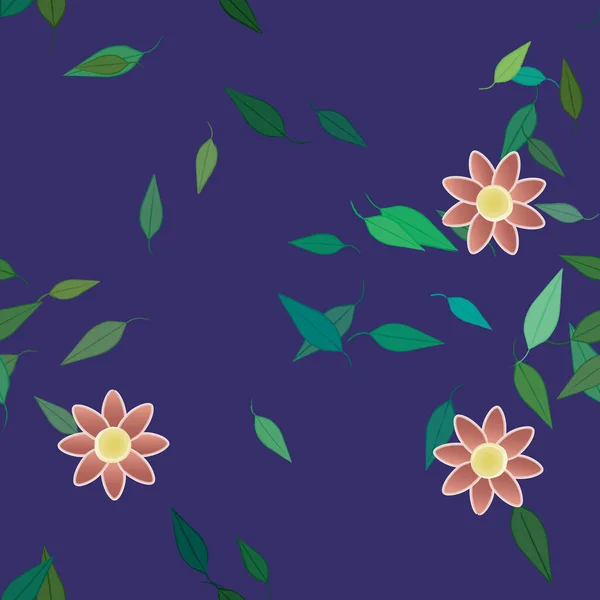 Fleurs Avec Feuilles Fond Sans Couture Illustration Vectorielle — Image vectorielle