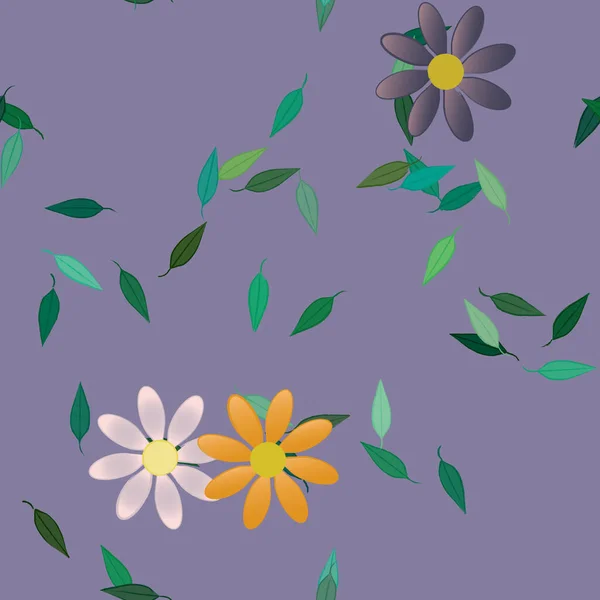 Fleurs Avec Feuilles Fond Sans Couture Illustration Vectorielle — Image vectorielle