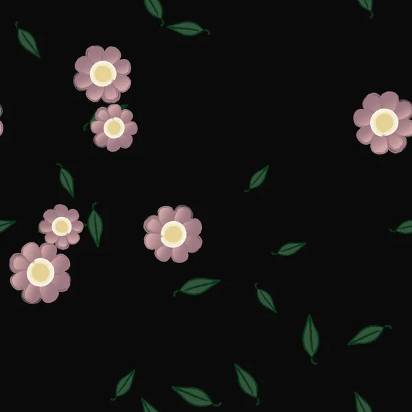 Flores Con Hojas Fondo Sin Costuras Ilustración Vectorial — Archivo Imágenes Vectoriales