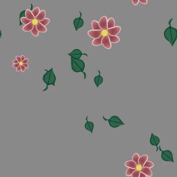 Fleurs Avec Feuilles Fond Sans Couture Illustration Vectorielle — Image vectorielle