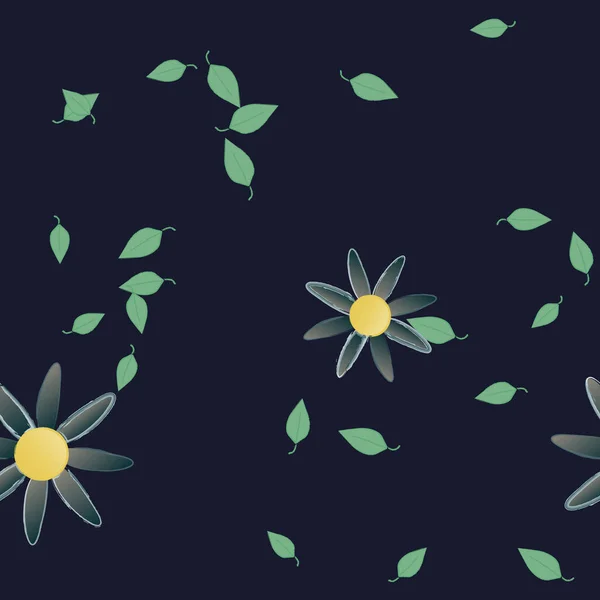 Flores Con Hojas Fondo Sin Costuras Ilustración Vectorial — Archivo Imágenes Vectoriales