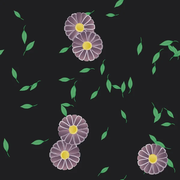Blommor Med Blad Sömlös Bakgrund Vektor Illustration — Stock vektor